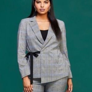 Eloquii Plaid Asymetrical Wrap Tie Blazer …
